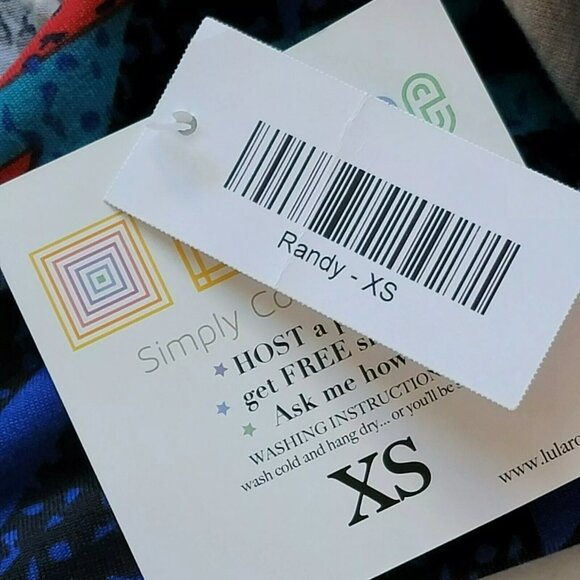 Lularoe Randy Raglan Shirt Womens Sz XS Blue Gray Geometric Knit Tshirt Top‎ - Picture 6 of 7